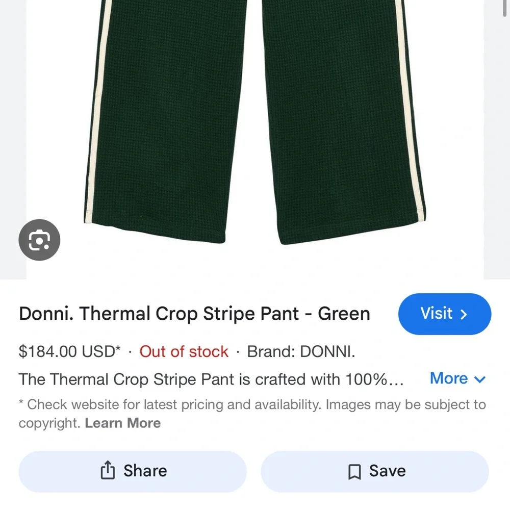 Donni Thermal Green Cropped Stripe Pants XXS - Picture 8 of 11